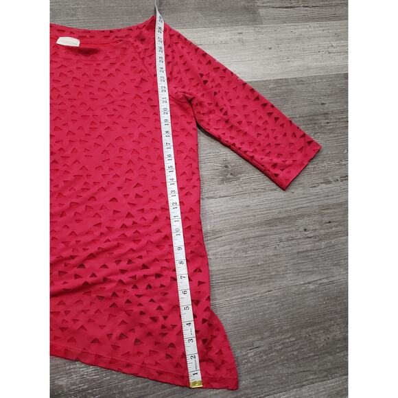 Perseption Concept Red Triangle Shape See Through Side HighLow 3/4 Sleeve Blouse - Picture 8 of 10